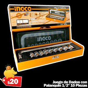 Juego de Dados con Palanquín de 1/2" 10 Piezas INGCO