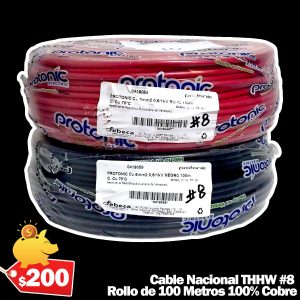 Cable THHW Nacional Calibre #8 100% Cobre Rollo de 100 Metros