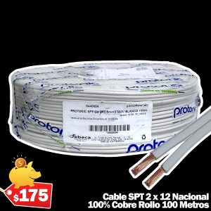 Cable SPT 2 x 12 Nacional 100% Cobre Rollo de 100 Metros PROTONIC