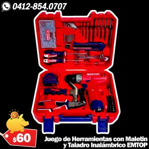 Juego de Herramientas con Maletín y Taladro Inalámbrico EMTOP - Modelo EEDK12901