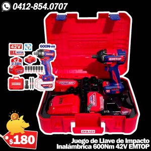 Llave de Impacto Inalámbrica 600Nm 42V en Juego con Maletin EMTOP - Modelo ULCIWL42602
