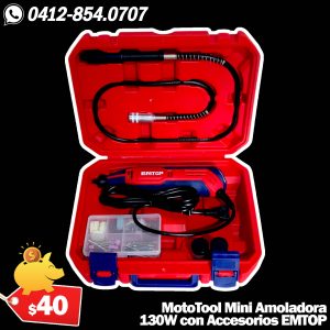 Mototool Mini Amoladora 130W con Accesorios EMTOP - Modelo ULMGK1301