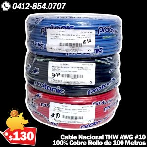 Cable THW Nacional Calibre AWG #10 100% Cobre Rollo de 100 Metros