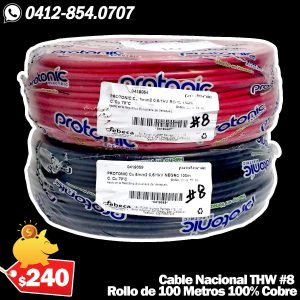 Cable THW Nacional Calibre AWG #8 100% Cobre Rollo de 100 Metros