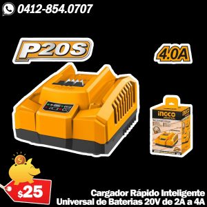 Cargador Rápido Inteligente para Baterías 20V 4.0Ah INGCO - Modelo UFCLI20411