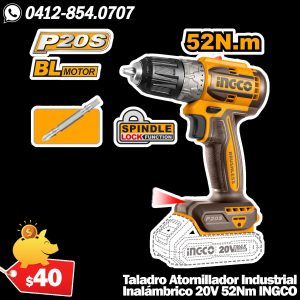 Taladro Atornillador Inalámbrico 20V 52Nm INGCO - Modelo CDLI204531