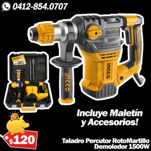 Taladro Rotomartillo Demoledor 1500w 850rpm 4400bpm INGCO - Modelo URH1500281