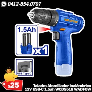 Taladro Atornillador Inalámbrico 12v 1.5Ah USB-C WADFOW - Modelo WCDS518